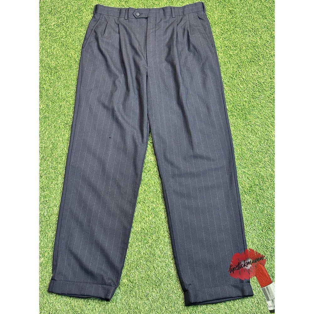Vintage Burberrys London Trousers Mens No Size Black Pinstripes Classic Pants